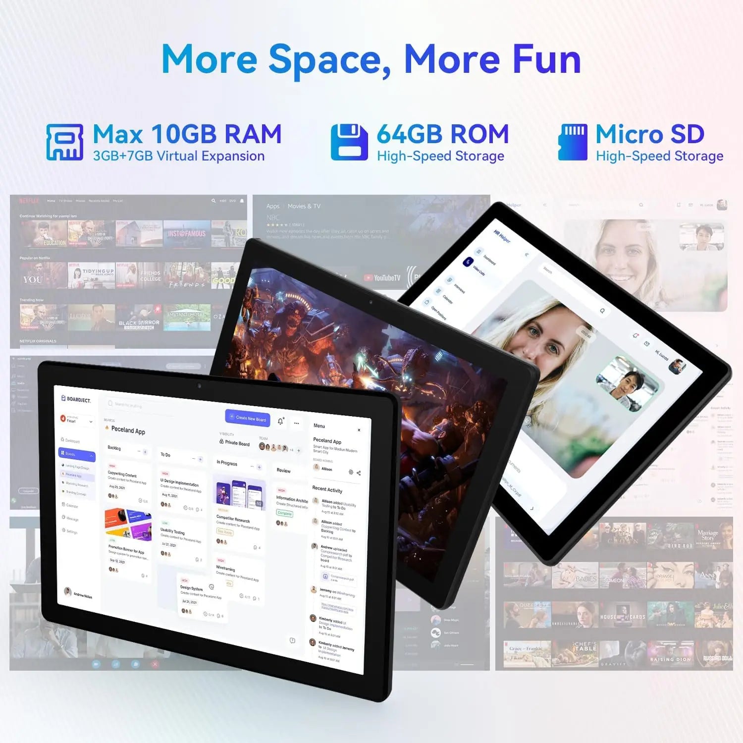 10.1 Inch Android 14 Tablet 12GB RAM 64GB ROM Widevine L1 Compatible IPS HD