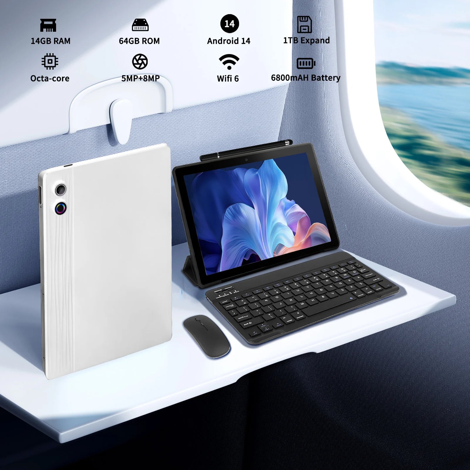 A7L 10.1 Inch Android 14 Tablet 14GB RAM 64GB ROM Octa-Core Processor HD IPS WiFi