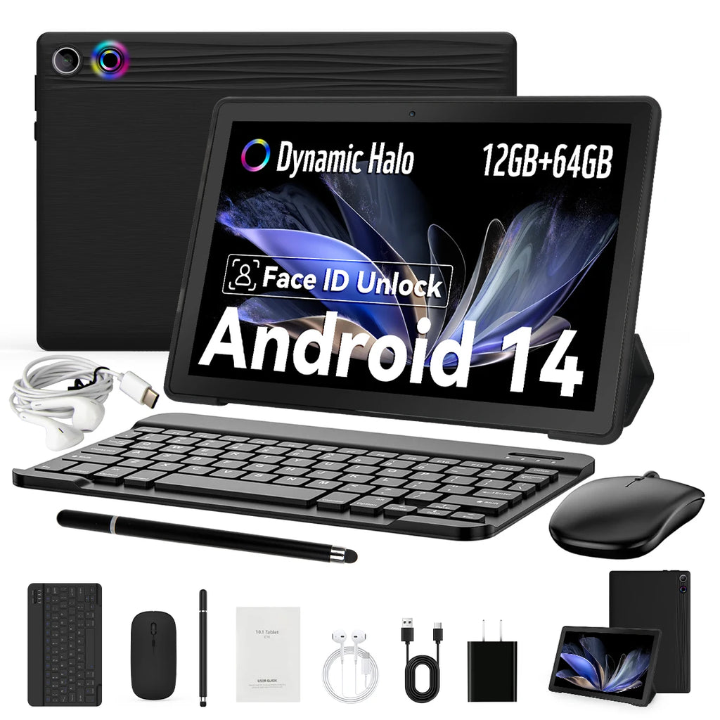 A10L 10Inch Tablet Android 14 12GB RAM 64GB ROM 1TB Expand WiFi6 Face Unlock HD