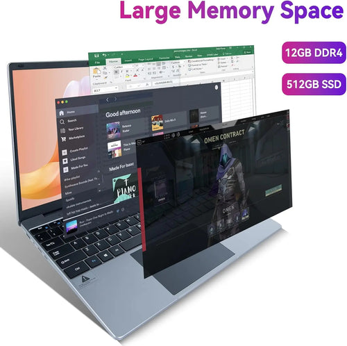 15.6 Inch Laptop 12GB DDR4 512GB SSD Intel N5095 Processor IPS Display 1080P Windows11