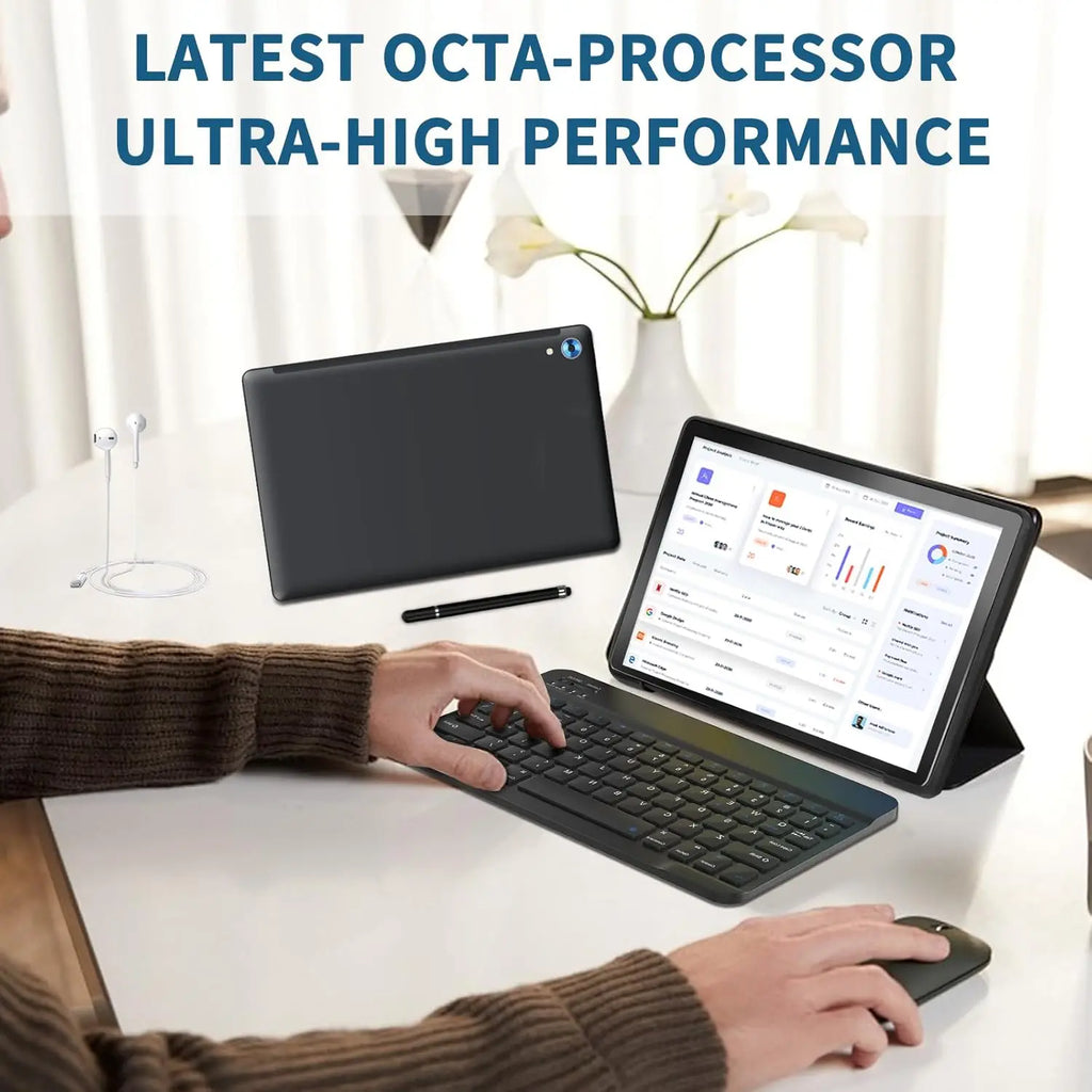 C108 Android Tablet 10.1 Inch Tablets Octa-Core 10GB RAM 128GB ROM With Case Headphones