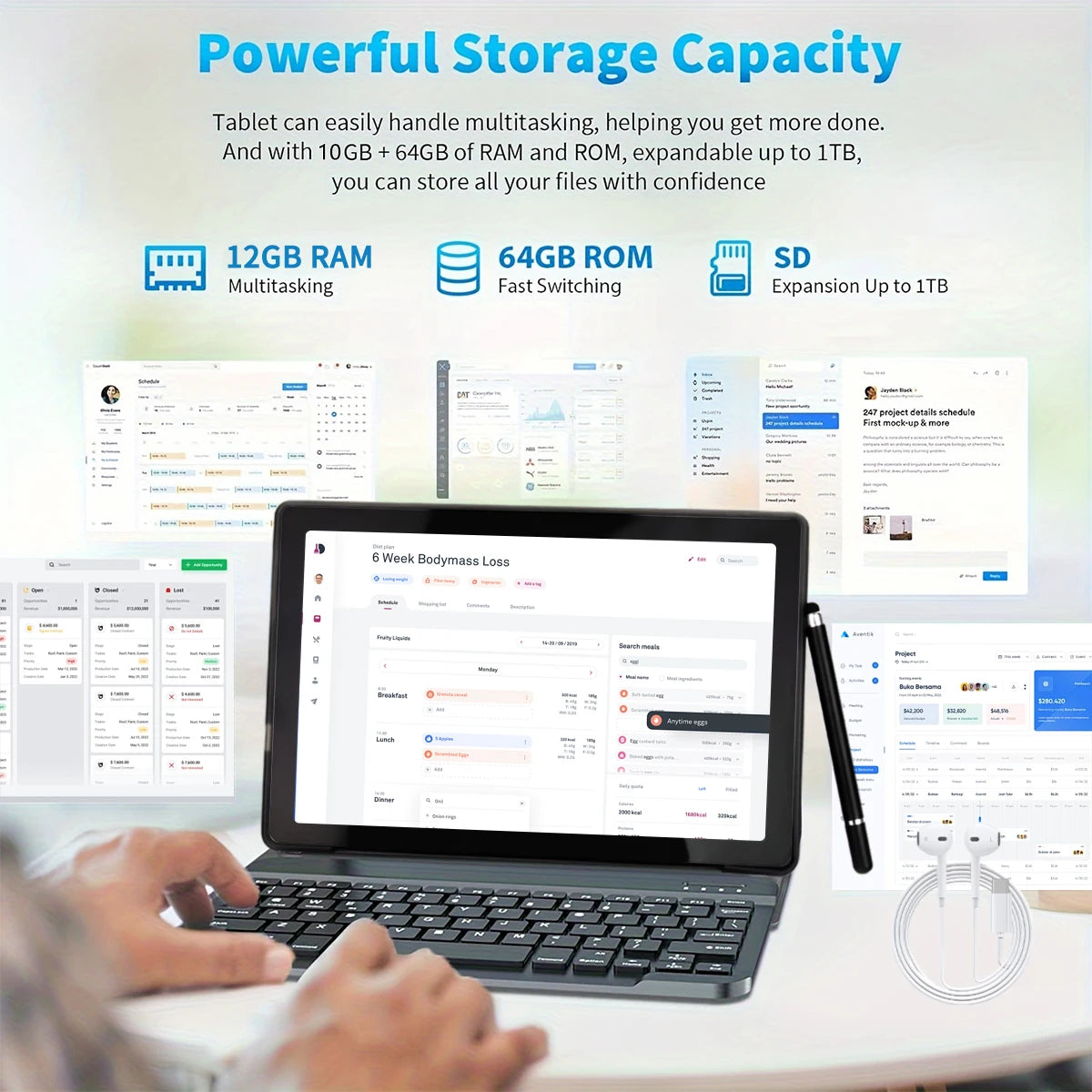 A10L 10Inch Tablet Android 14 12GB RAM 64GB ROM 1TB Expand WiFi6 Face Unlock HD