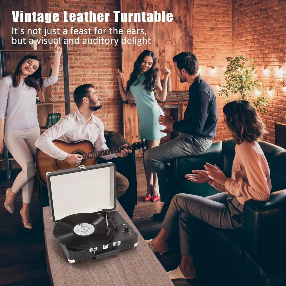 Portable Suitcase LP Player, 3-Speed Belt Drive, Bluetooth Vinyl Record Player