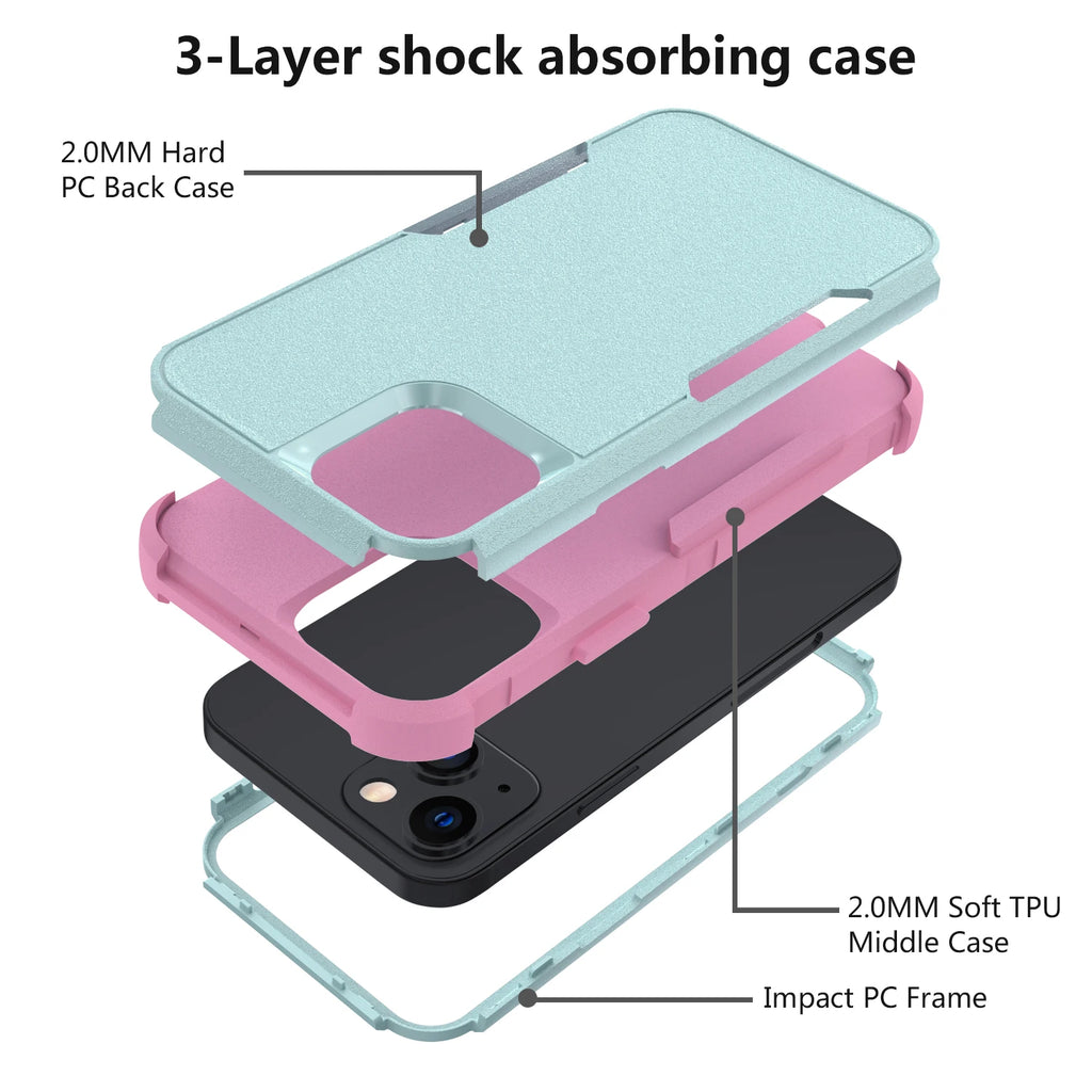 3 Layer Case for iPhone17 16 15 14 13 Pro Max Mini 12 11 7 8 Plus XS Max XR