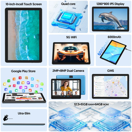 10-inch Android 13 tablet, quad-core processor, 7GB (3G+4G memory expansion) RAM+64GB ROM