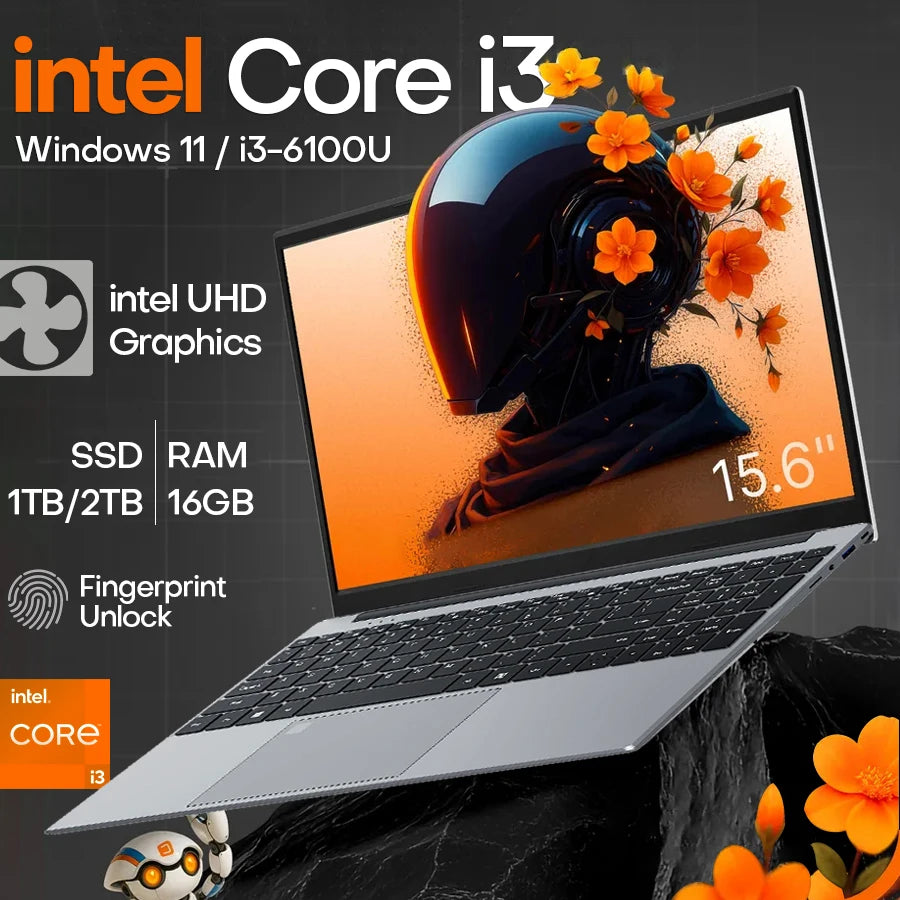 15.6 inch i3 laptop Computer Intel Core i3 6100U 16GB RAM 1TB 2TB SSD 5000mAh Windows 11