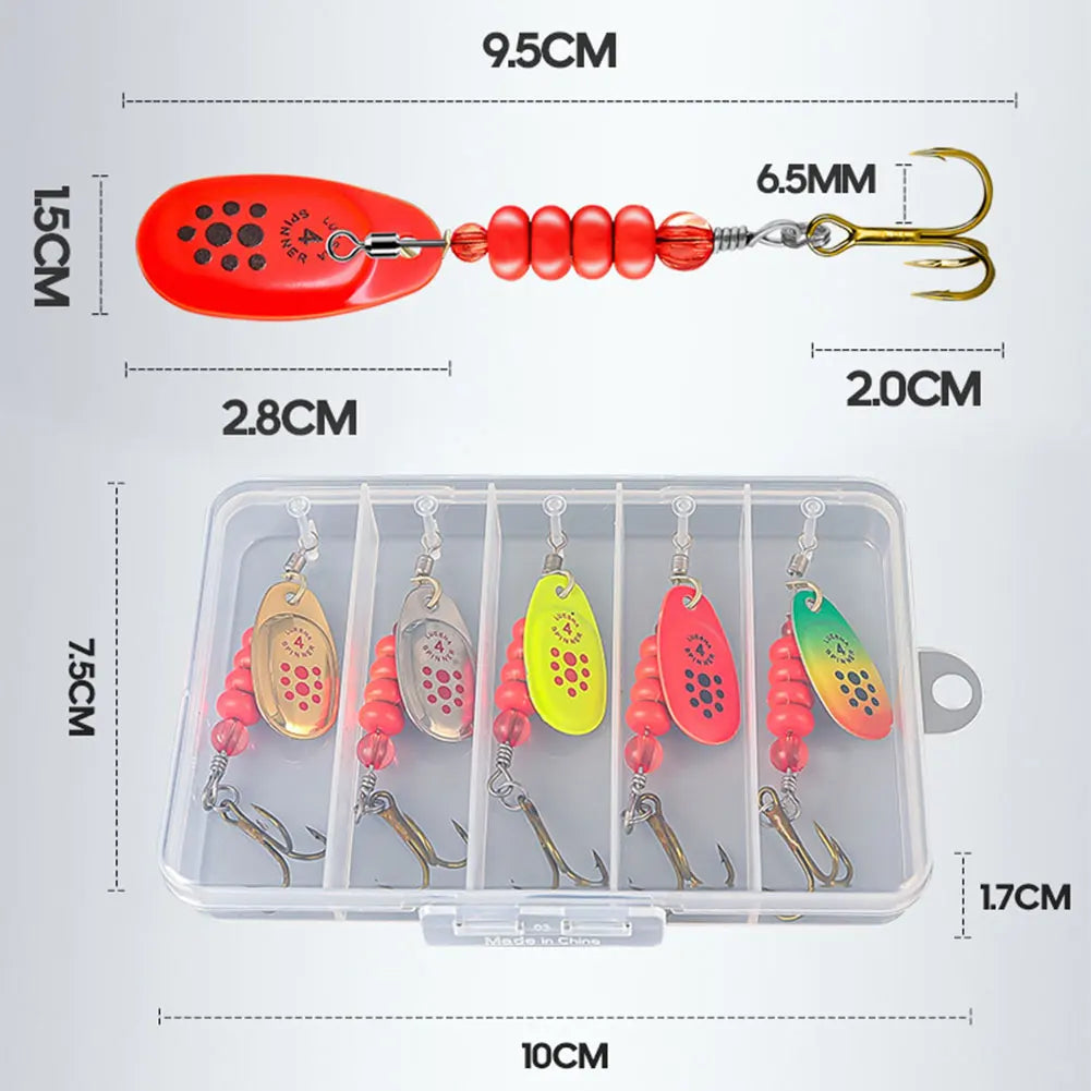 5pcs Metal Spoon Spinner Fishing Lure with Tackle Box