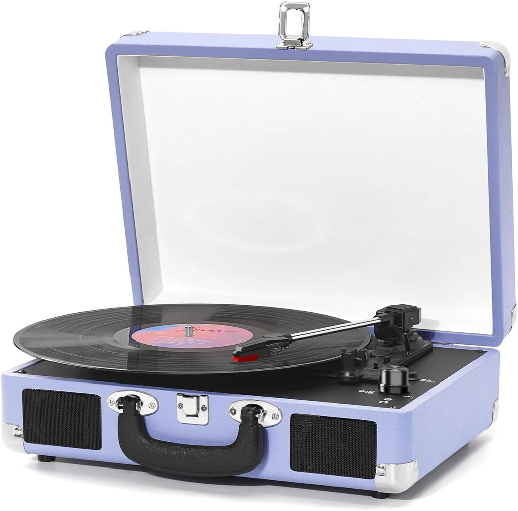 Portable Suitcase LP Player, 3-Speed Belt Drive, Bluetooth Vinyl Record Player
