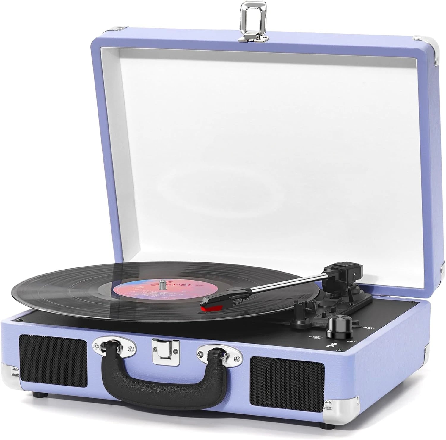 Portable Suitcase LP Player, 3-Speed Belt Drive, Bluetooth Vinyl Record Player
