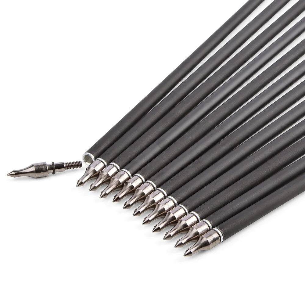 Mixed Carbon Arrows 12pcs 30/31.7 Inch Spine 500 with 3" Rubber Vanes 100 Grain Tips