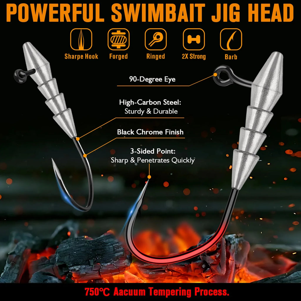 15PCS Hover Rig Jighead Swimbait Jig Heads for Bass Fishing