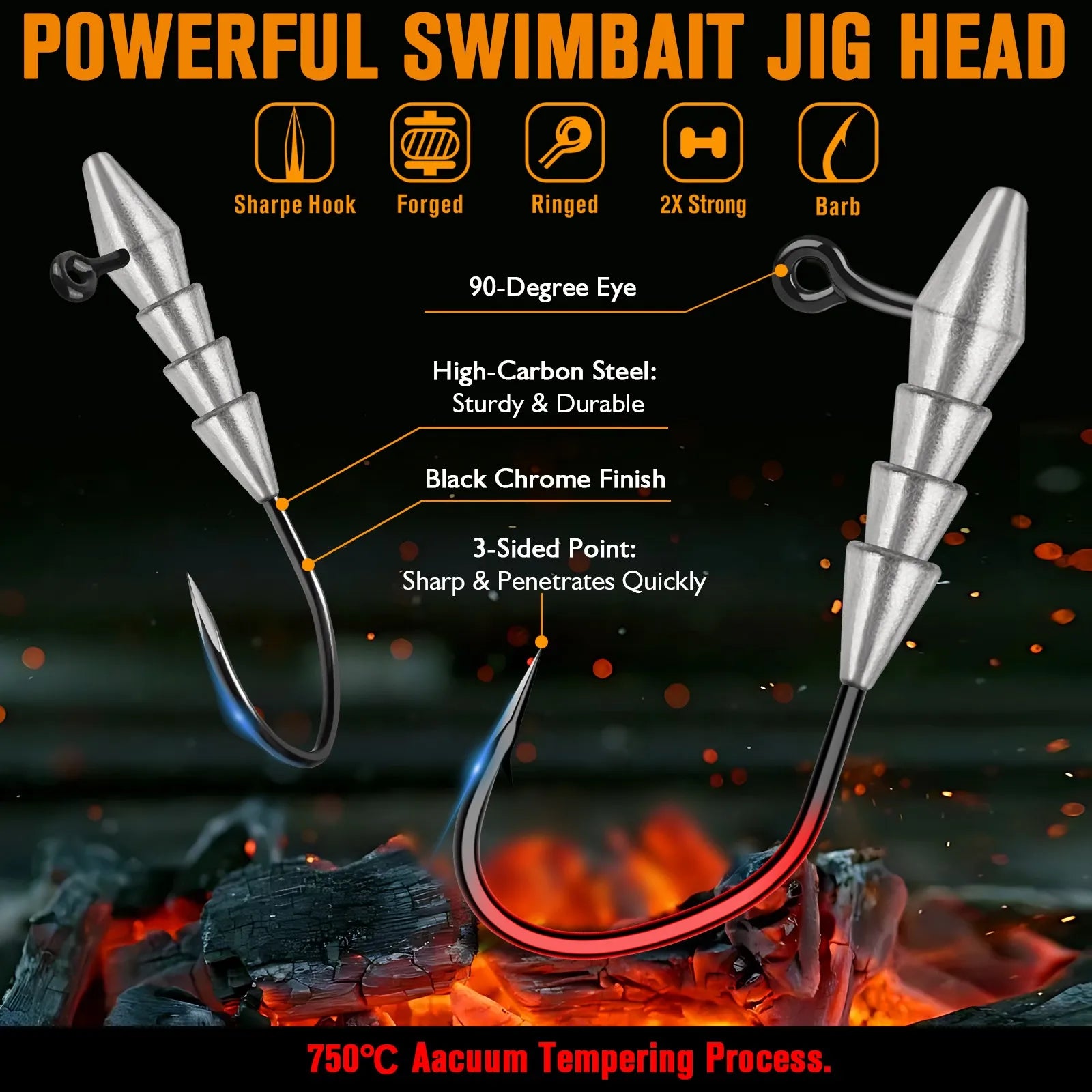 15PCS Hover Rig Jighead Swimbait Jig Heads for Bass Fishing
