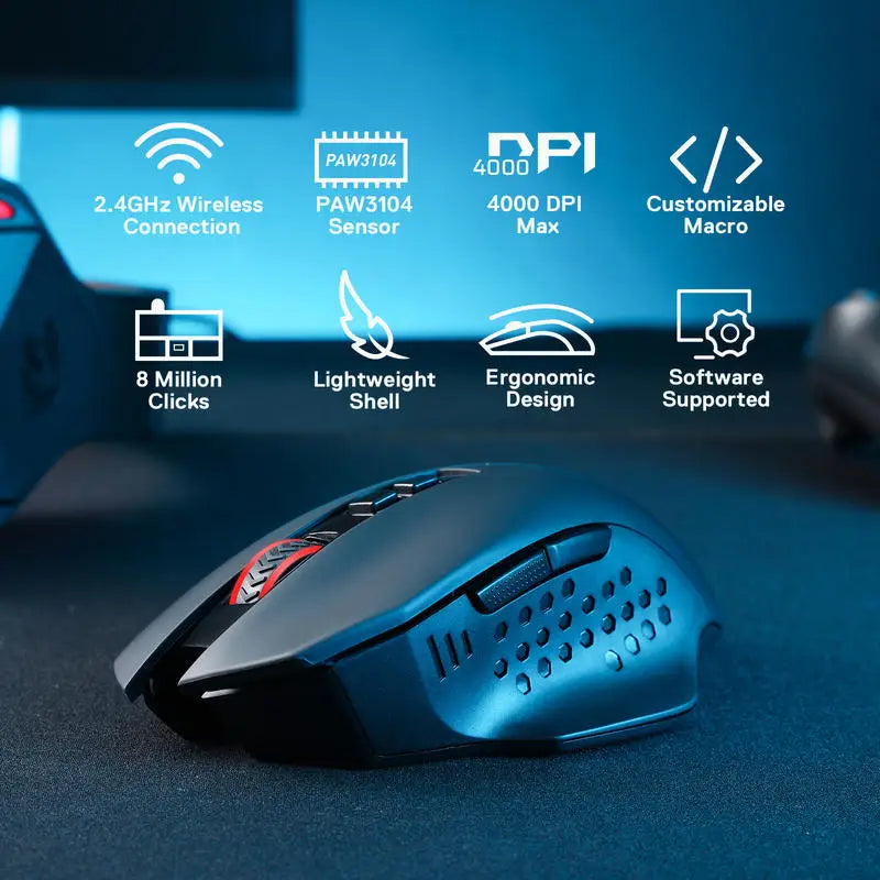 Redragon M656 Gainer Wireless Gaming Mouse, 4000 DPI 2.4Ghz Wireless Gamer Mouse