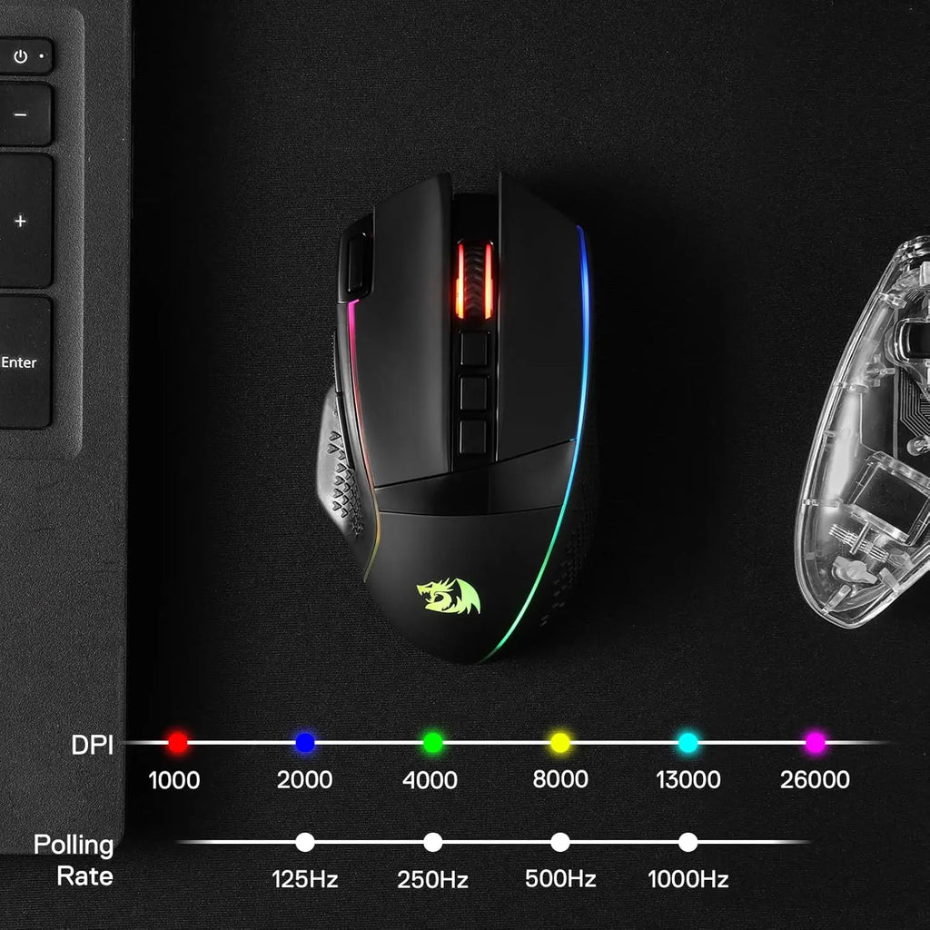 Redragon M991 Wireless Gaming Mouse 26000 DPI 3-Mode Gamer 9 Macro Buttons RGB Backlight