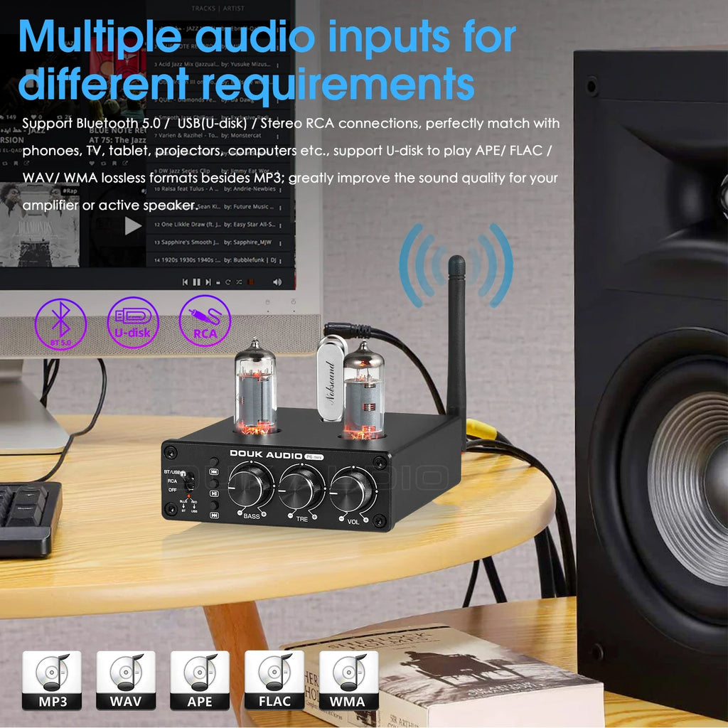 Nobsound HiFi Valve Tube Preamp Bluetooth 5.0 Receiver Home Stereo Audio Pre-Amplifier