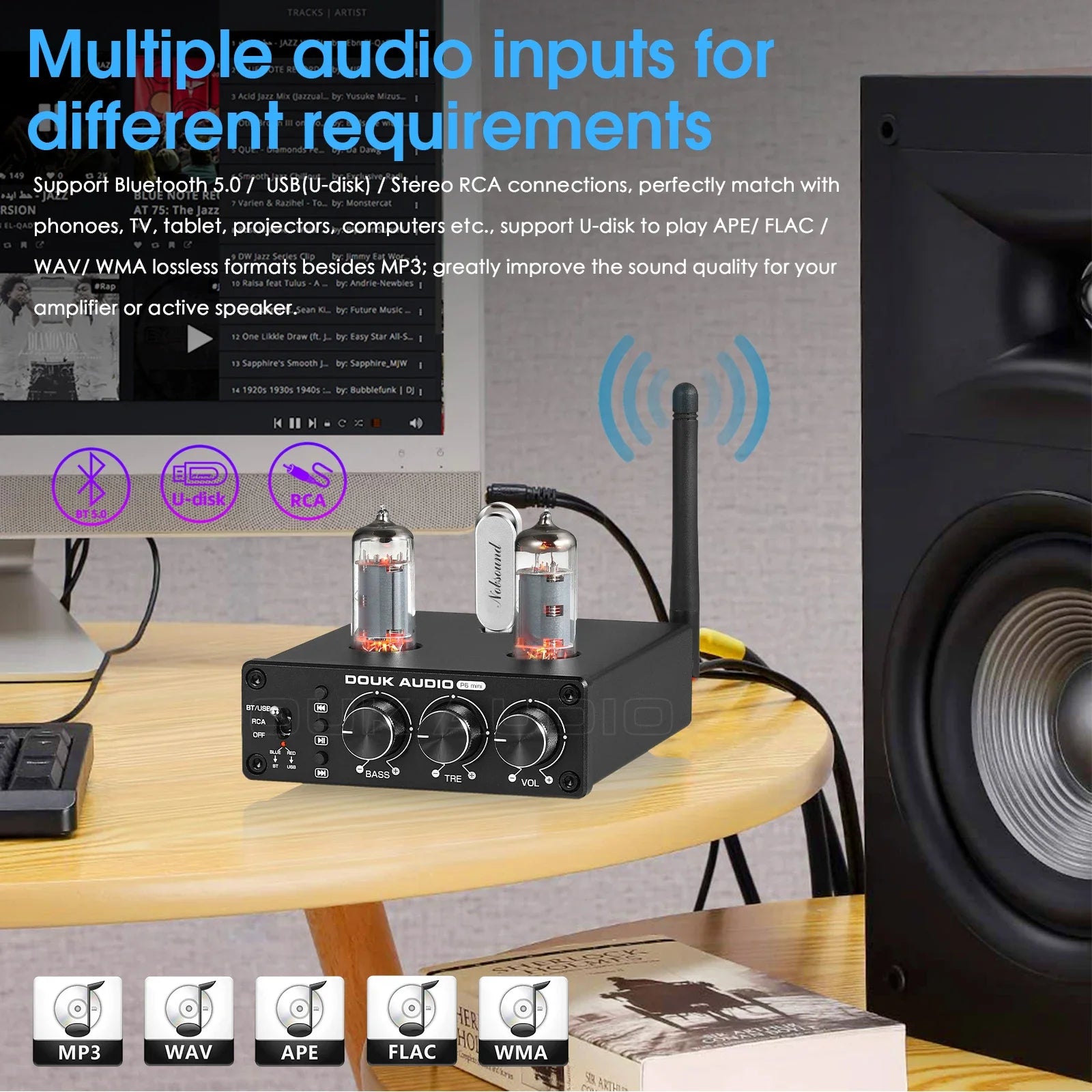Nobsound HiFi Valve Tube Preamp Bluetooth 5.0 Receiver Home Stereo Audio Pre-Amplifier