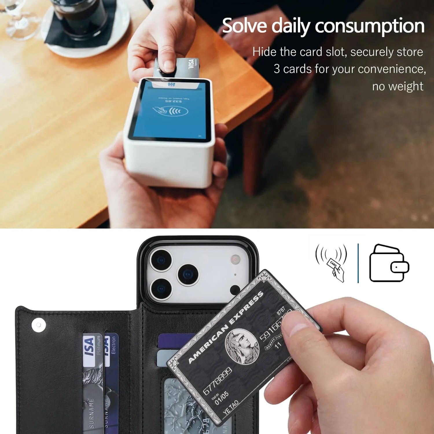 For iPhone 17/Air/17 Pro/17 Pro Max Wallet Case With Card Holder
