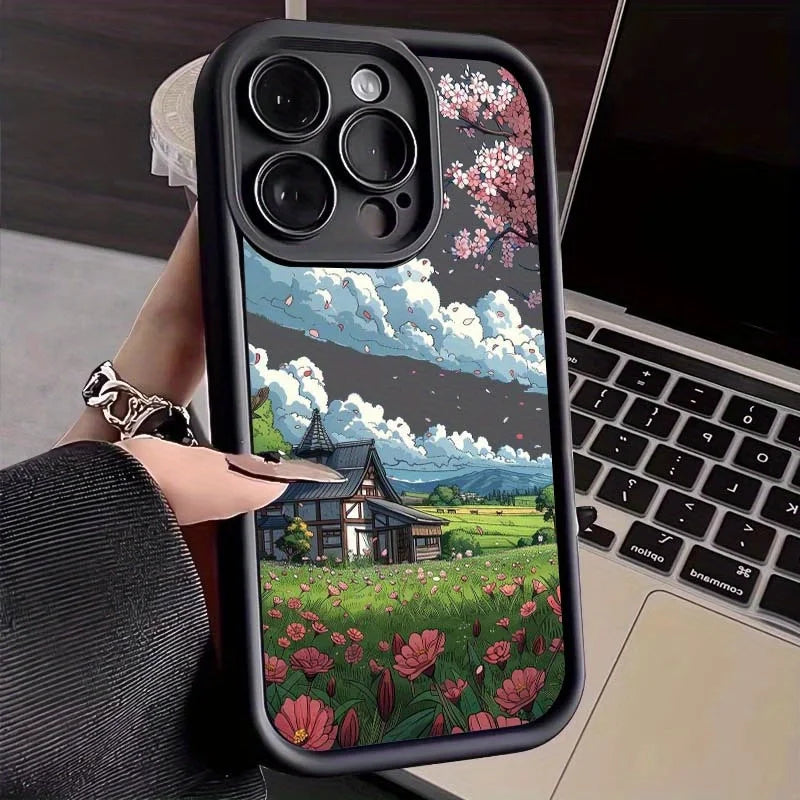 Stylish Japanese Anime Sakura Landscape For Apple iPhone 17 to 11 Plus