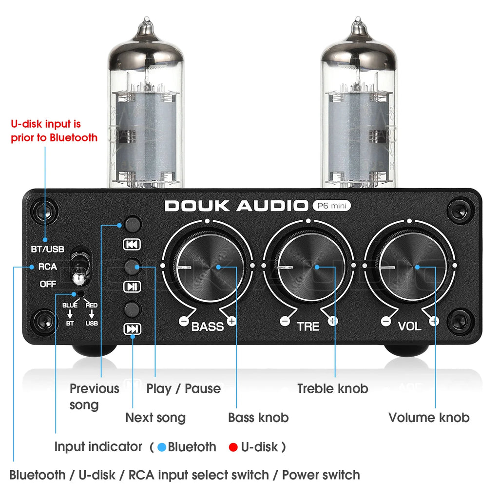 Nobsound HiFi Valve Tube Preamp Bluetooth 5.0 Receiver Home Stereo Audio Pre-Amplifier