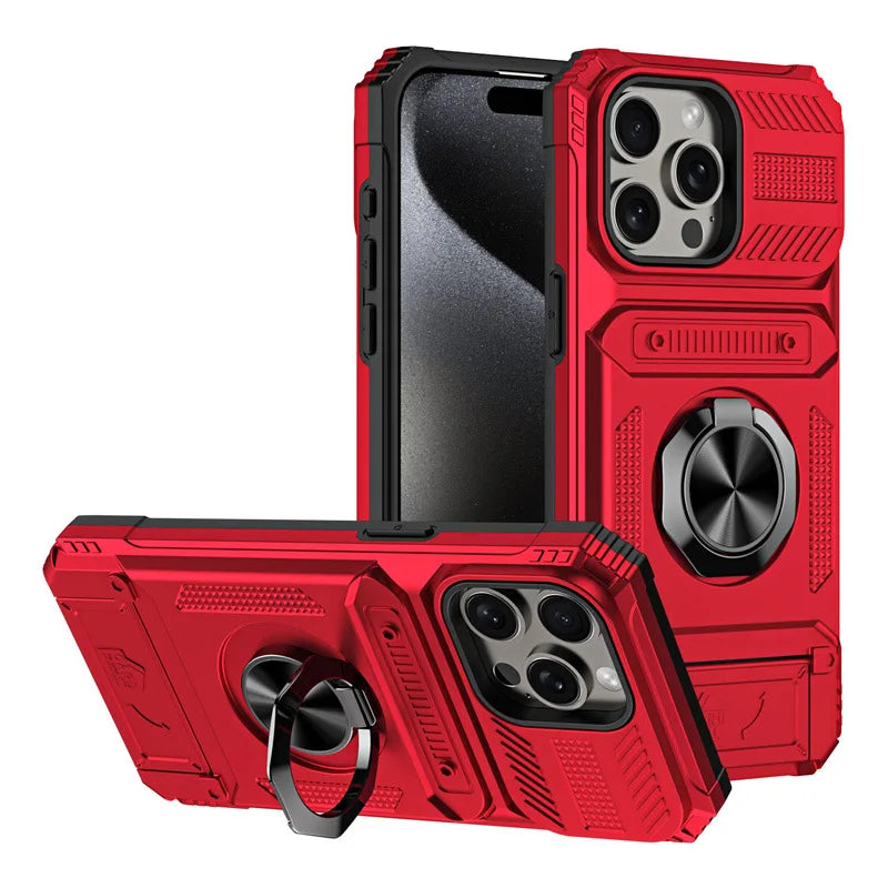 Heavy Duty Hard Phone Case with Card Slot Holder for iPhone Air 17 to 11 Pro Max