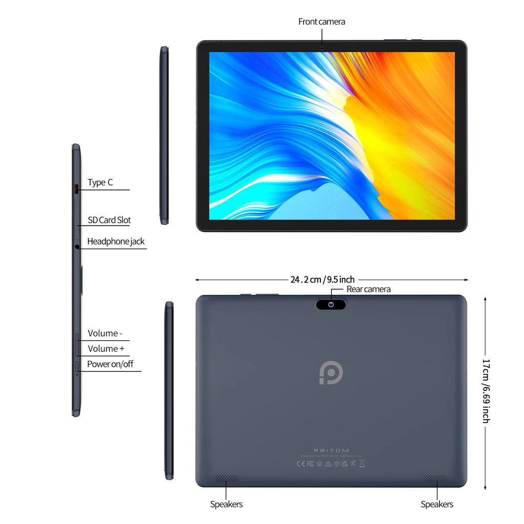 PRITOM 10.1 Inch Tablet PC Android 13 64 GB Quad Core Touch Screen WiFi