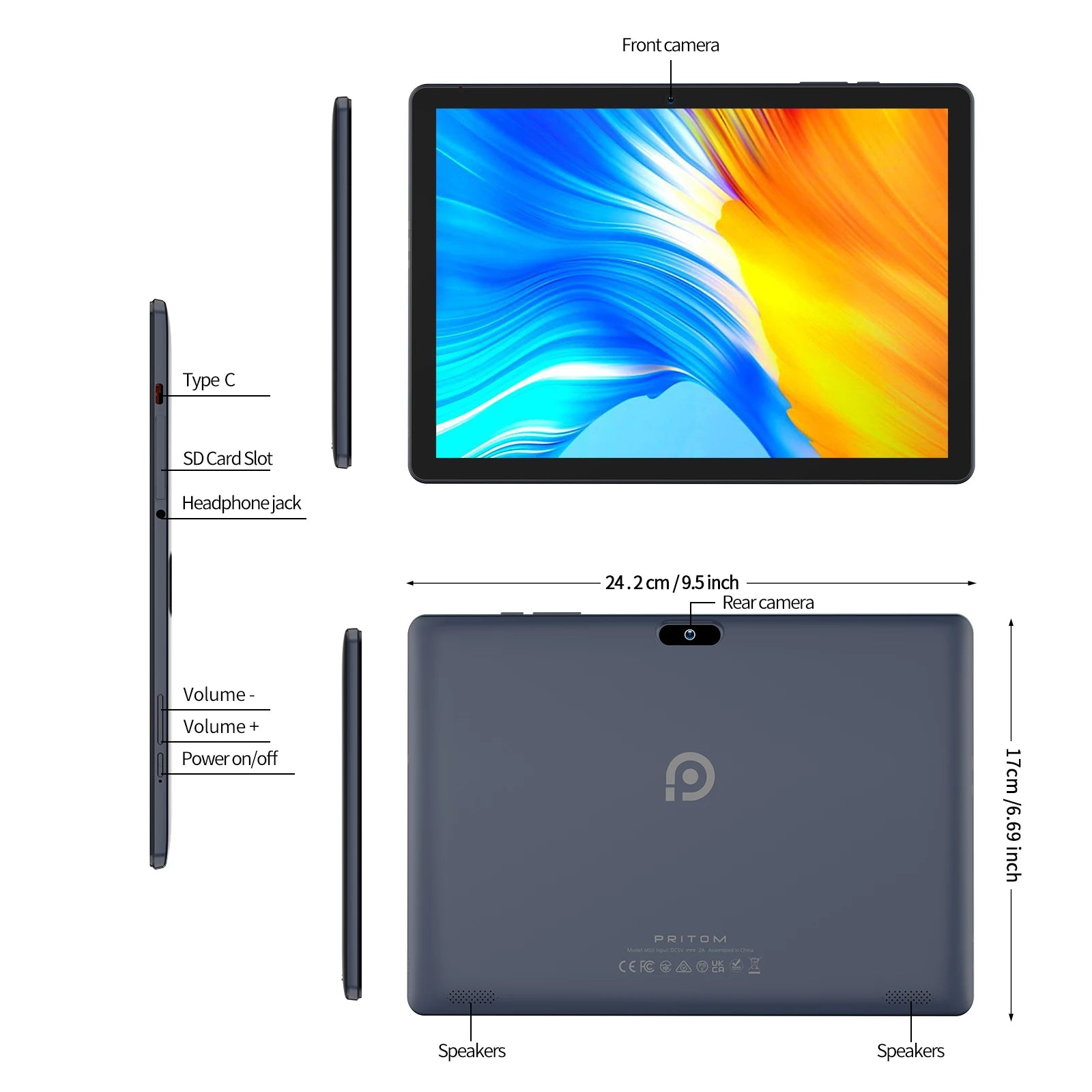 PRITOM 10.1 Inch Tablet PC Android 13 64 GB Quad Core Touch Screen WiFi