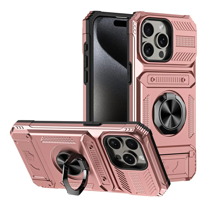 Heavy Duty Hard Phone Case with Card Slot Holder for iPhone Air 17 to 11 Pro Max