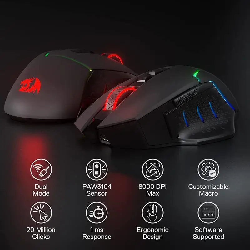 Redragon M690 PRO Wireless Gaming Mouse 8000 DPI Wired Mouse Rapid Fire Key 8 Macro Buttons