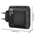 65W USB Charger 6 Ports Fast Charging PD Type C Phone Adapter