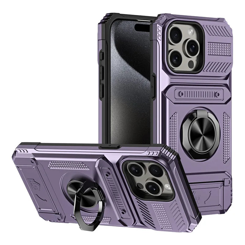 Heavy Duty Hard Phone Case with Card Slot Holder for iPhone Air 17 to 11 Pro Max