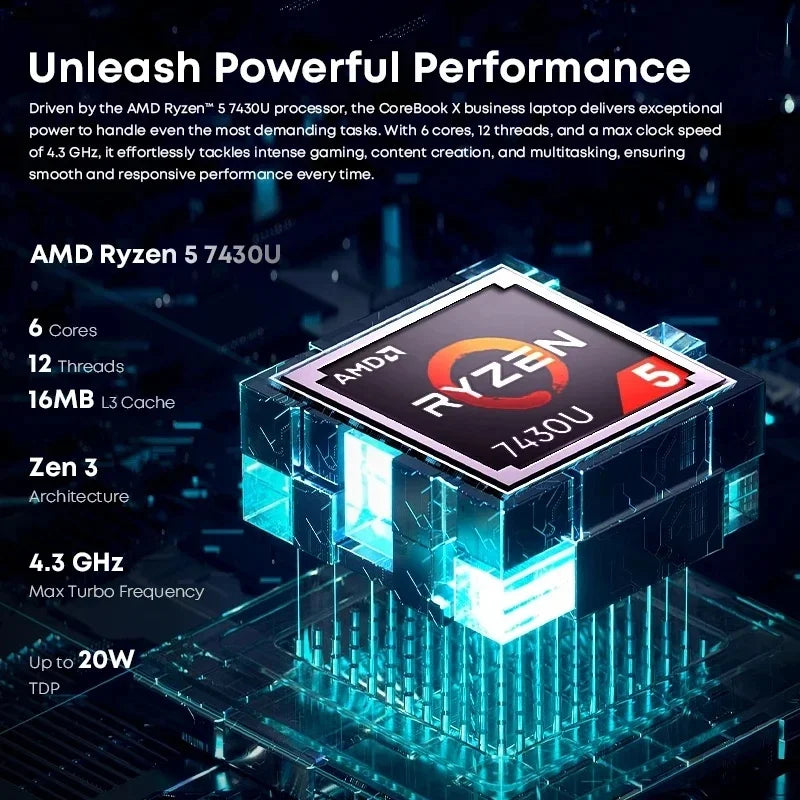 CHUWI CoreBook X Gaming Laptop AMD R5-7430U 16GB DDR4 RAM 512GB SSD 14.1 inch 2K Screen  Windows 11