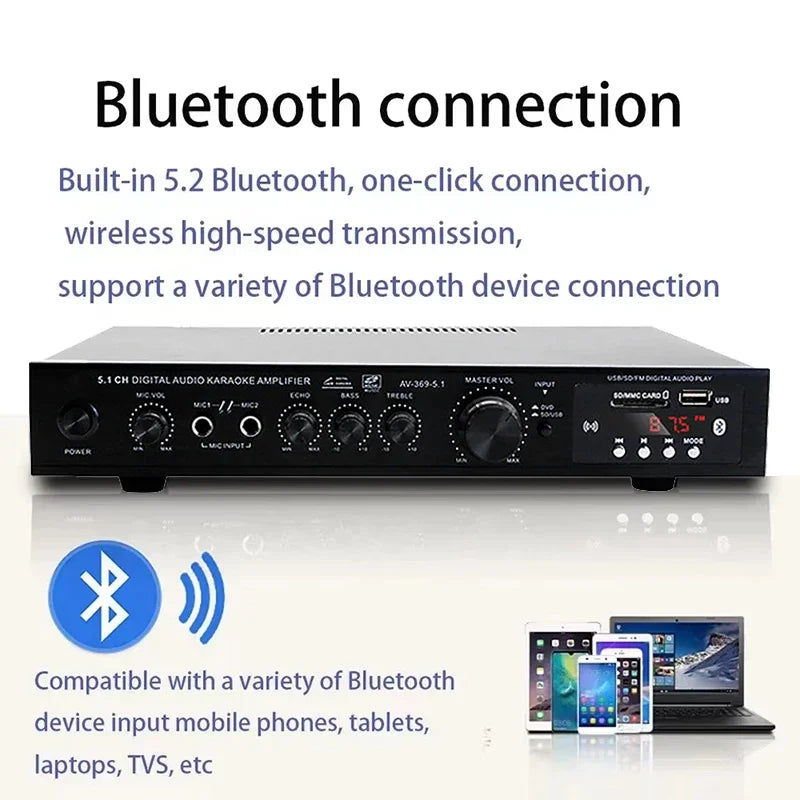 AV-369BT Bluetooth 5.1 Sound Speaker  Audio Amplifier Receiver, 6 Channel Home Theater