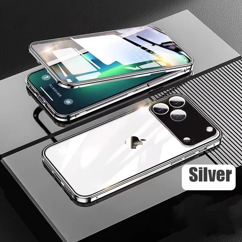360 ° Full Protection Metal Magnetic Double-Sided Glass Snap Lock Phone Case For iPhone 17 Pro Max/17/Air/17 Pro Bumper Cover