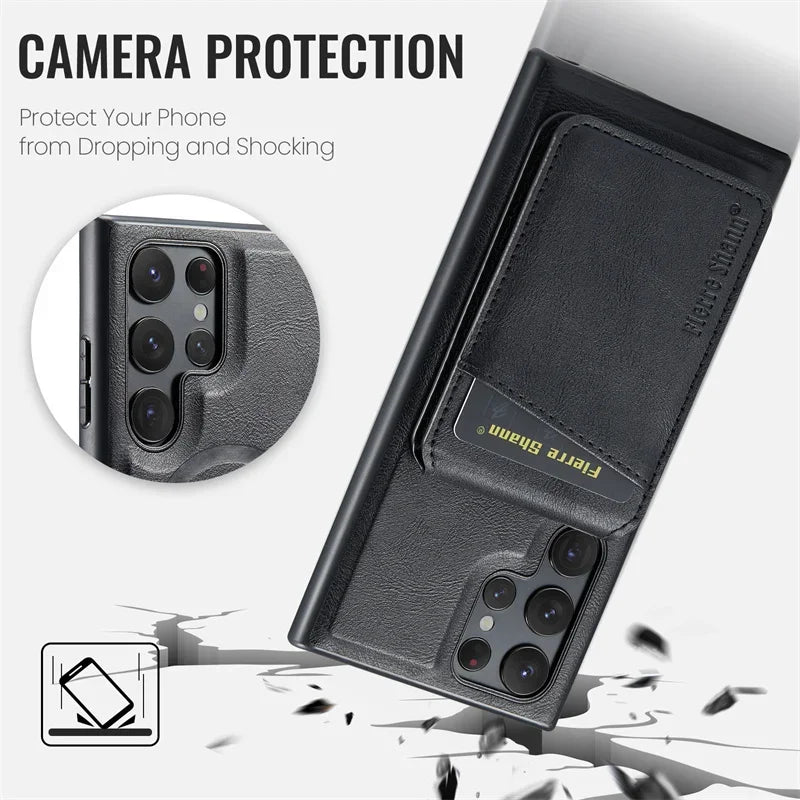 2 In 1 Magsafe Magnetic Leather Flip Phone Case for Samsung S25 S24 S23 S22 Ultra Plus FE Wallet Cover Cards Holder Pocket Cover