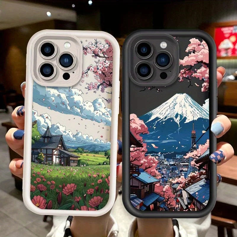 Stylish Japanese Anime Sakura Landscape For Apple iPhone 17 to 11 Plus