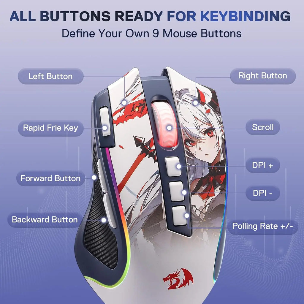 Redragon M612AK PRO RGB Gaming Mouse 8000 DPI Wired/Wireless Optical Mouse