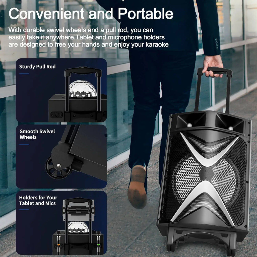 VeGue Karaoke Machine for Adults & Kids, Bluetooth Speaker PA System with 2 Wireless Microphones