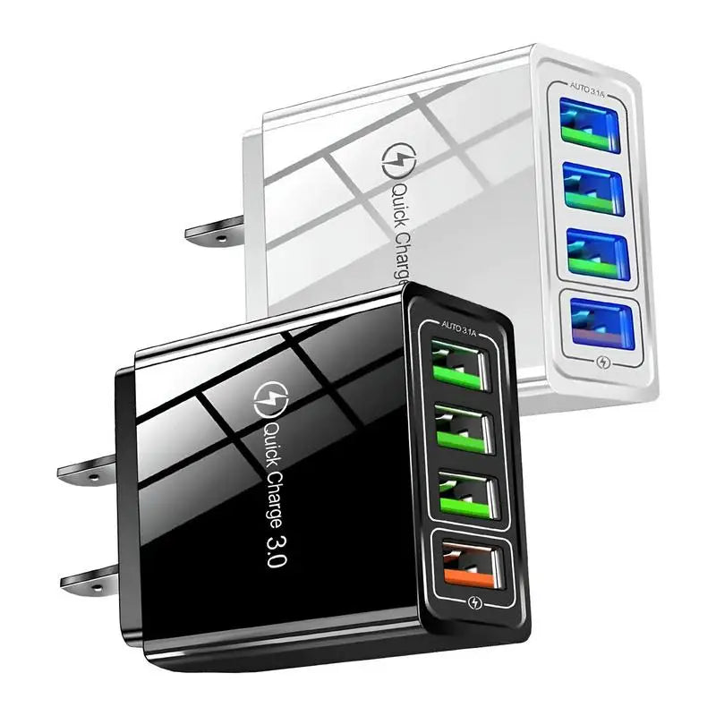 Phone Charger, 3A Faster Phone Wall Charger, Ultra-Fast Charging USB Adapter, Charge Four Device At Once For Smartphone & Tablet