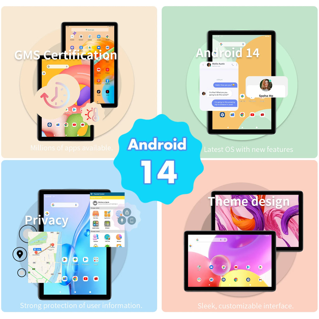 PRITOM Android 14 Tablet 10.1 Inch, 8GB(4+4 Expand) RAM + 128GB ROM, Octa Core, 5G WiFi