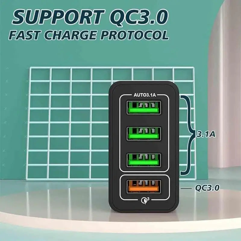 Phone Charger, 3A Faster Phone Wall Charger, Ultra-Fast Charging USB Adapter, Charge Four Device At Once For Smartphone & Tablet