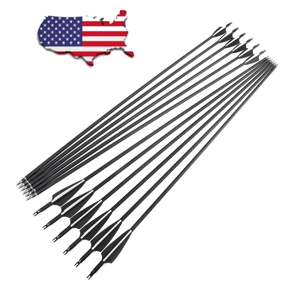 Mixed Carbon Arrows 12pcs 30/31.7 Inch Spine 500 with 3" Rubber Vanes 100 Grain Tips