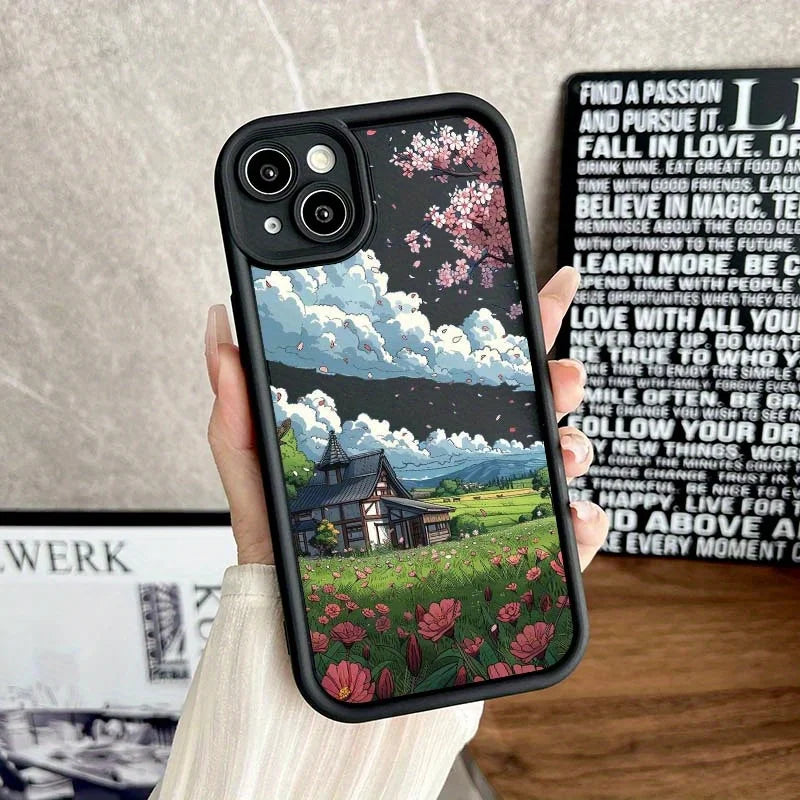 Stylish Japanese Anime Sakura Landscape For Apple iPhone 17 to 11 Plus