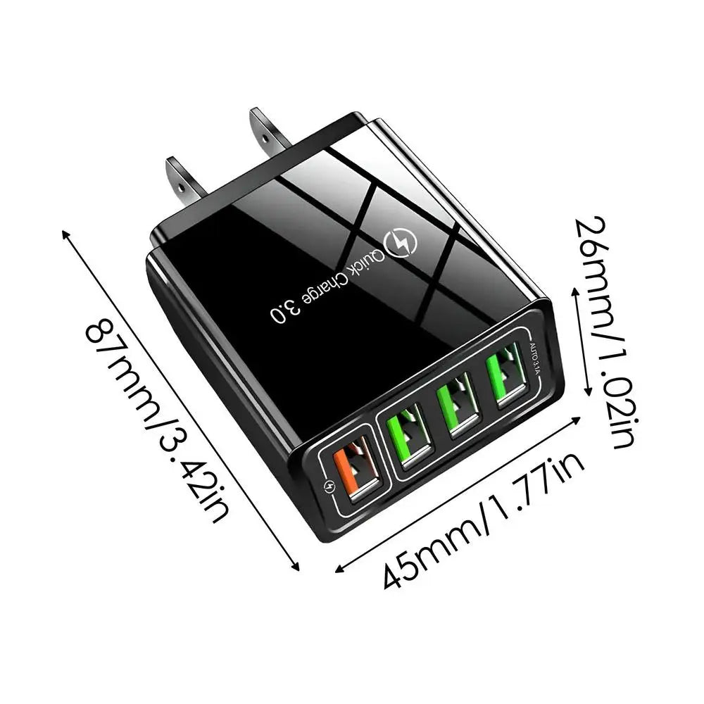 Phone Charger, 3A Faster Phone Wall Charger, Ultra-Fast Charging USB Adapter, Charge Four Device At Once For Smartphone & Tablet