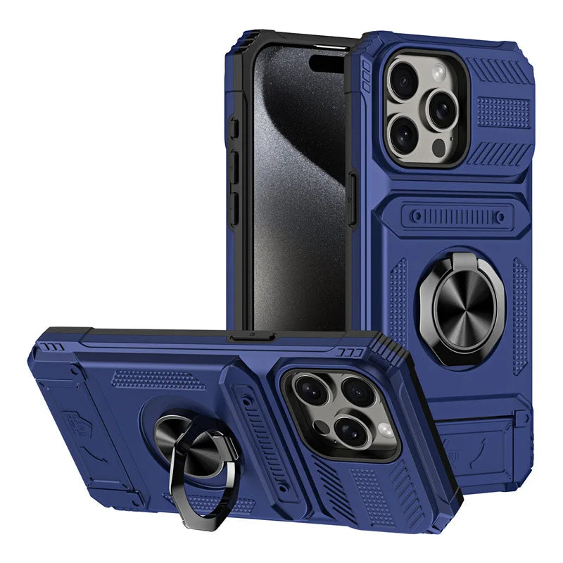 Heavy Duty Hard Phone Case with Card Slot Holder for iPhone Air 17 to 11 Pro Max