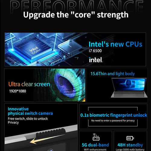 15.6" Ultra Slim Intel Core i7 6500U Laptop Computer Windows 11 16GB DDR4 1TB SSD Notebook PC