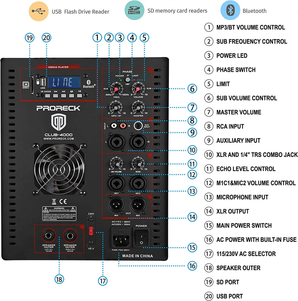 PRORECK Club 4000 18-inch 4000W P.M.P.O Stereo DJ/Powered PA Speaker System Combo Set Line Array Speaker and 18 inch Active Subw