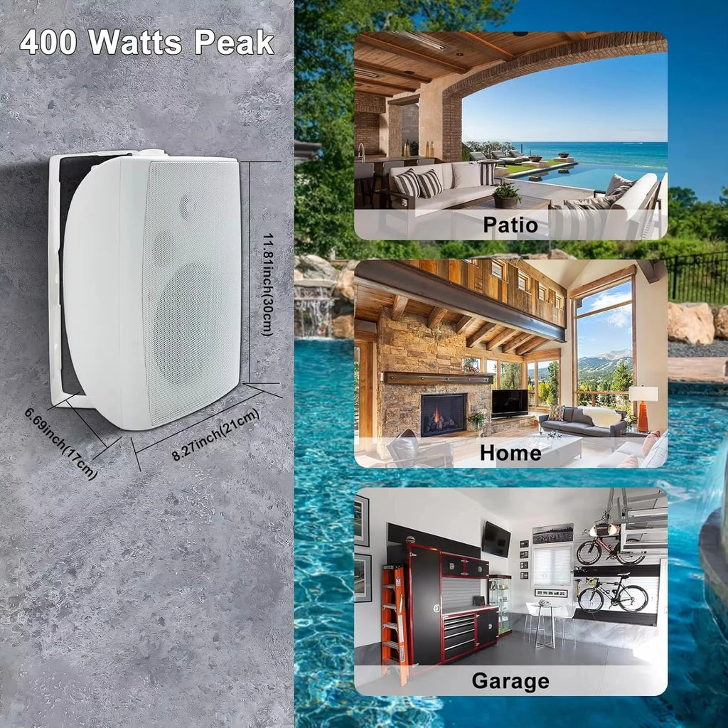 Herdio 6.5 Inches Outdoor Bluetooth Speakers 2 Way Wall Mount Sound Box Home Theater Subwoofer
