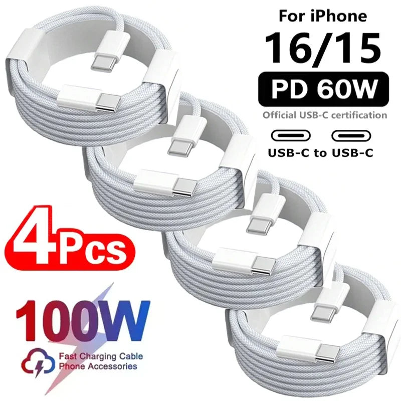 4PCS USB C Cable to USB C 100W Fast Charging Charger Cable