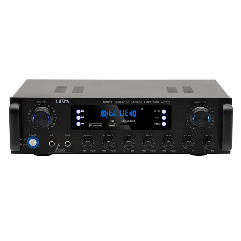 LDZS Wireless Bluetooth Amplifier, Stereo Speaker, Home Audio Receiver, FM Radio, USB, 2 Microphones, Echo, 3 Channels, 1600 W
