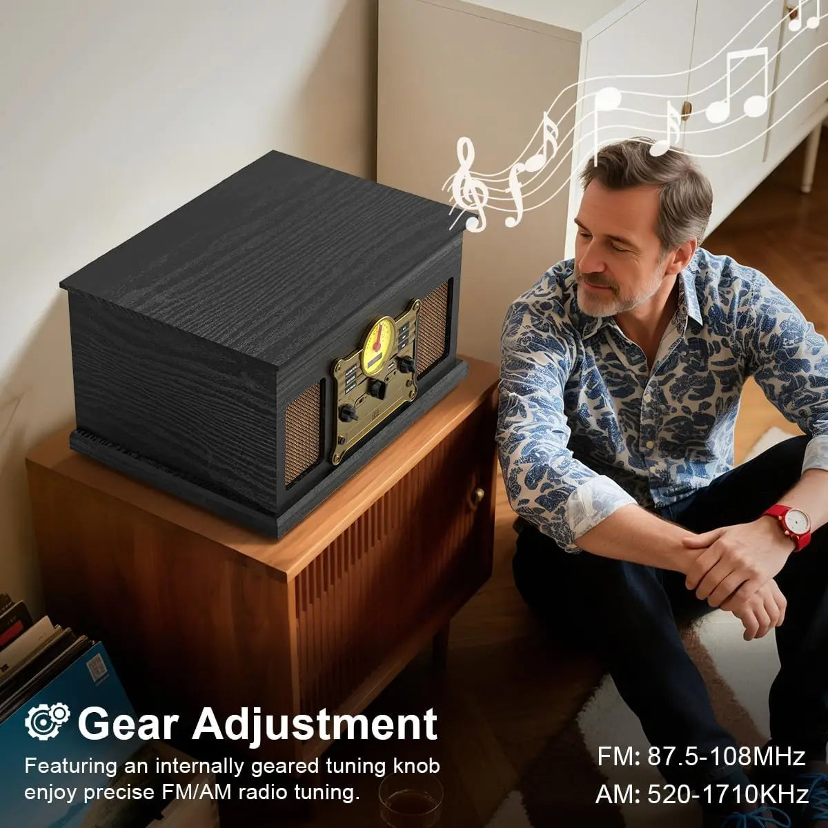 10-in-1 Vintage Bluetooth Turntable with Speakers, Vinyl CD Cassette Player & AM/FM Radio